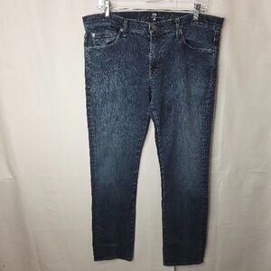 7 For All Mankind Men’s 36x31 Slimmy Blue Jeans Dark Wash Stretch Distressed